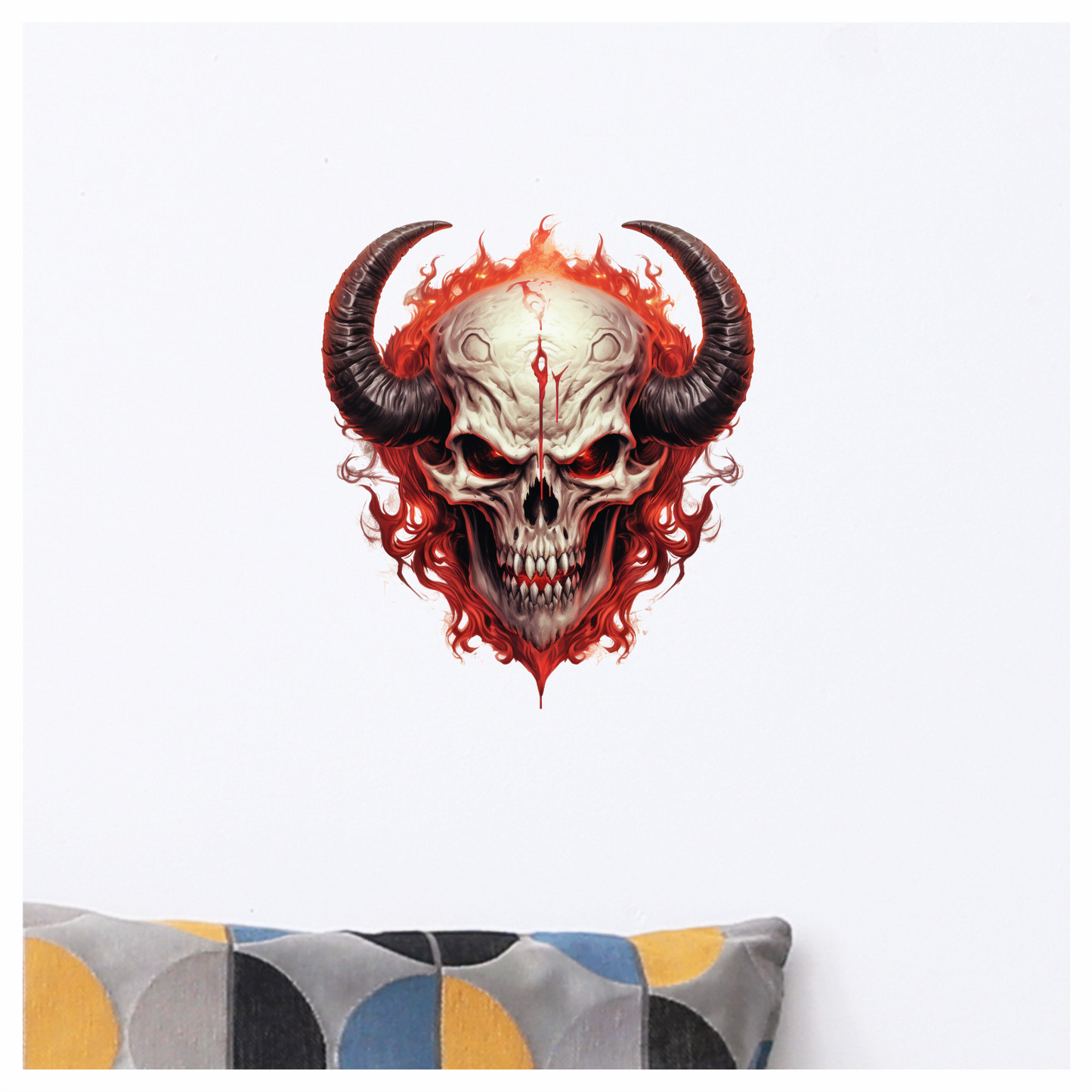Skull Red Horns Flames Demon Vinyl Sticker Decal