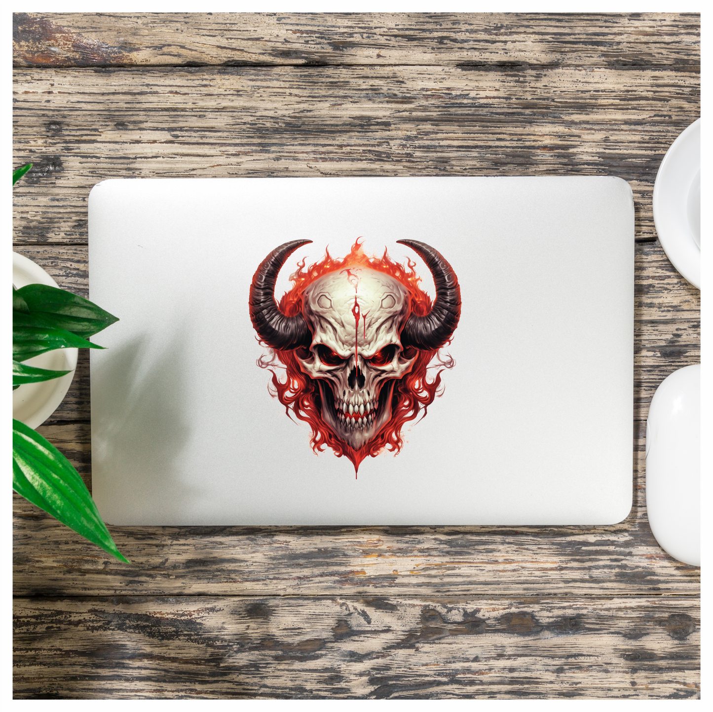 Skull Red Horns Flames Demon Vinyl Sticker Decal