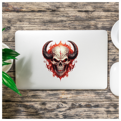 Skull Red Horns Flames Demon Vinyl Sticker Decal