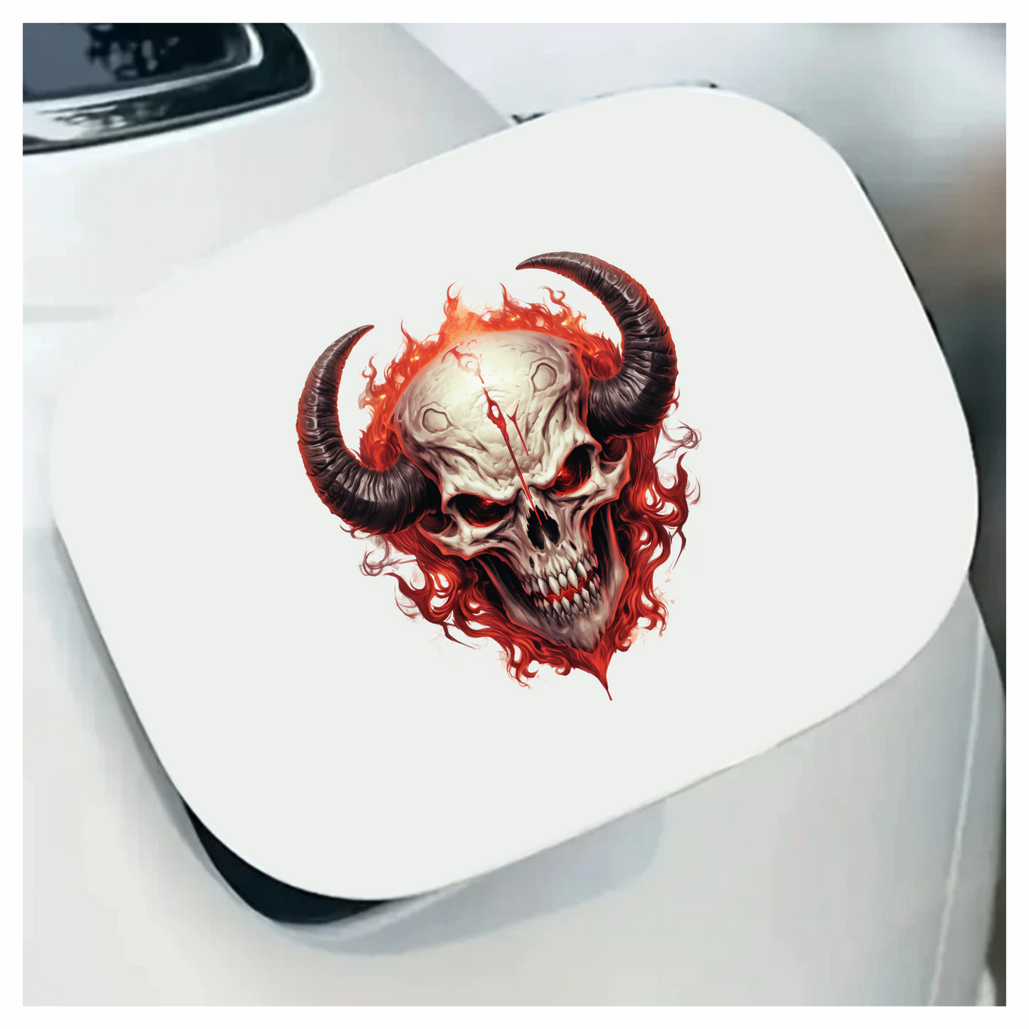 Skull Red Horns Flames Demon Vinyl Sticker Decal