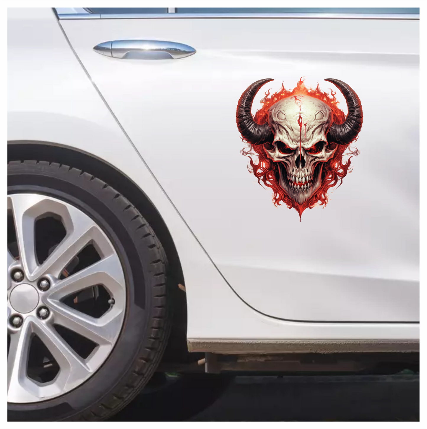 Skull Red Horns Flames Demon Vinyl Sticker Decal