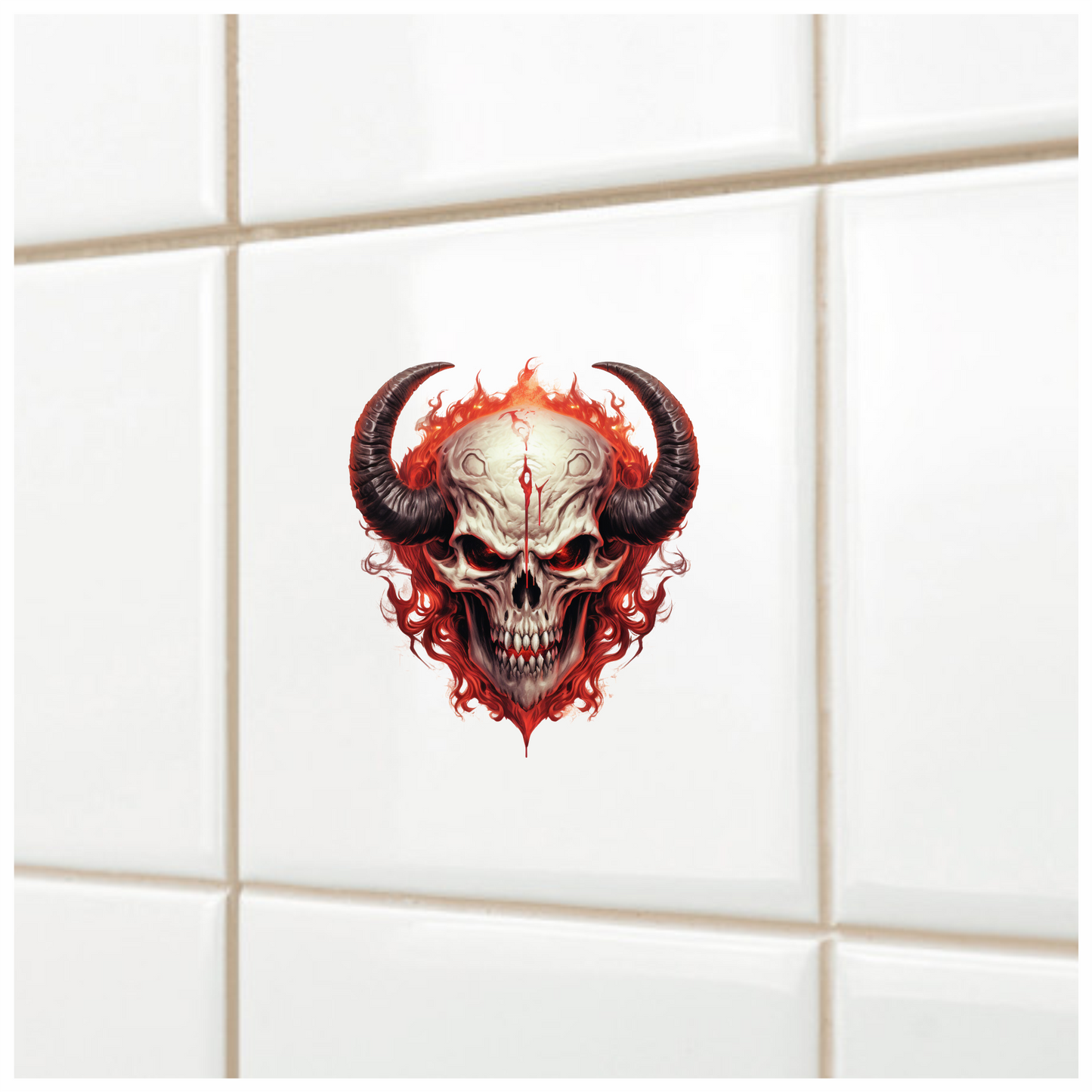 Skull Red Horns Flames Demon Vinyl Sticker Decal
