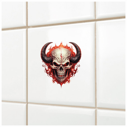 Skull Red Horns Flames Demon Vinyl Sticker Decal
