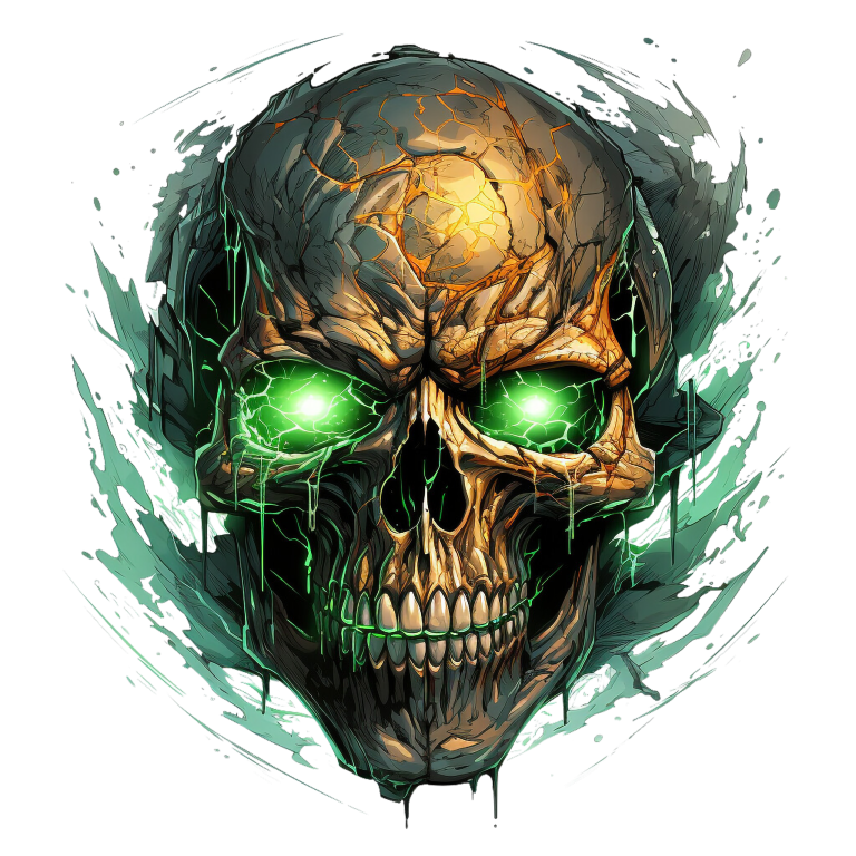 Skull Green Eyes Cracked Glowing Vinyl Sticker Decal