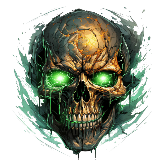Skull Green Eyes Cracked Glowing Vinyl Sticker Decal