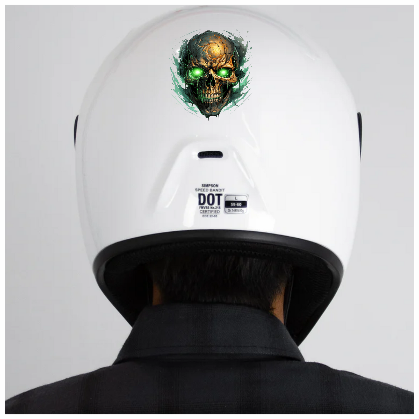 Skull Green Eyes Cracked Glowing Vinyl Sticker Decal
