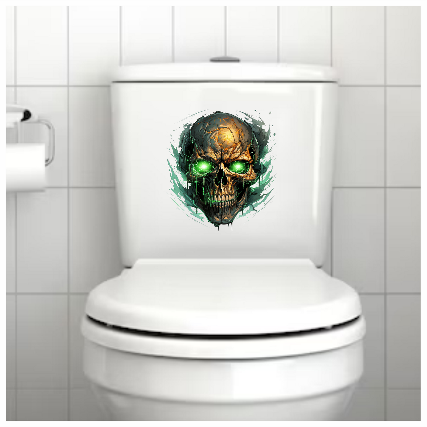 Skull Green Eyes Cracked Glowing Vinyl Sticker Decal