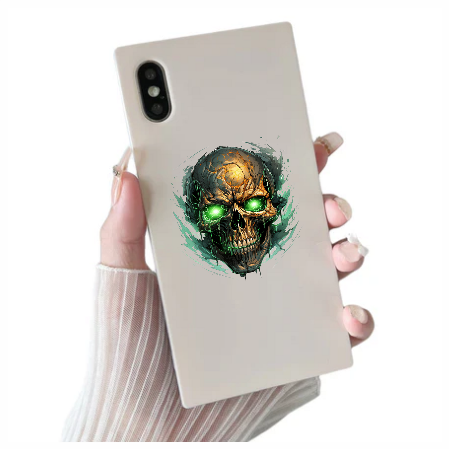 Skull Green Eyes Cracked Glowing Vinyl Sticker Decal