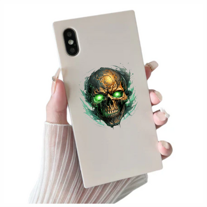 Skull Green Eyes Cracked Glowing Vinyl Sticker Decal