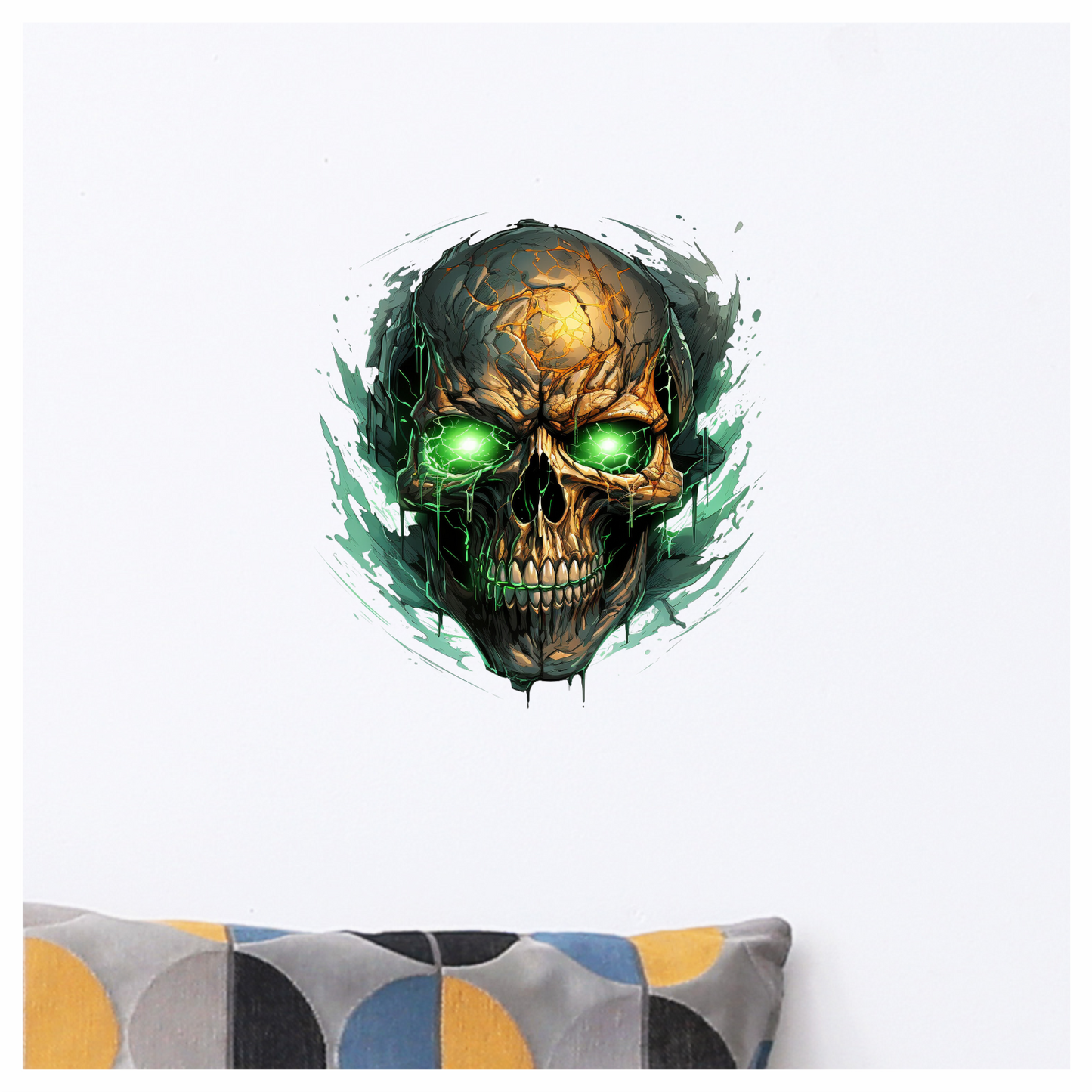 Skull Green Eyes Cracked Glowing Vinyl Sticker Decal