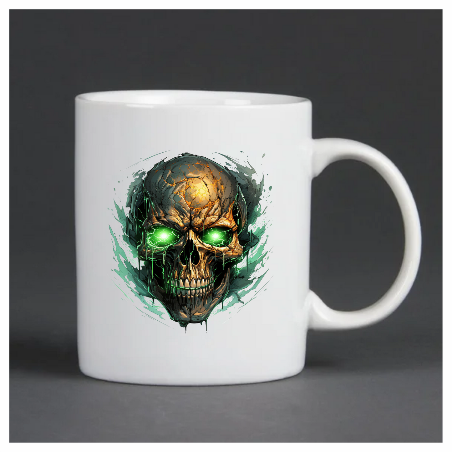 Skull Green Eyes Cracked Glowing Vinyl Sticker Decal