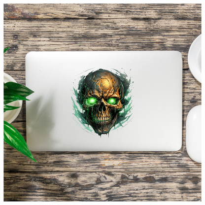 Skull Green Eyes Cracked Glowing Vinyl Sticker Decal