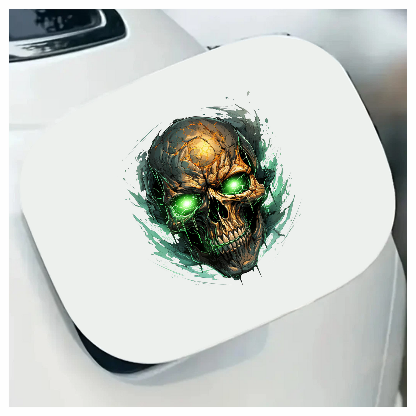 Skull Green Eyes Cracked Glowing Vinyl Sticker Decal