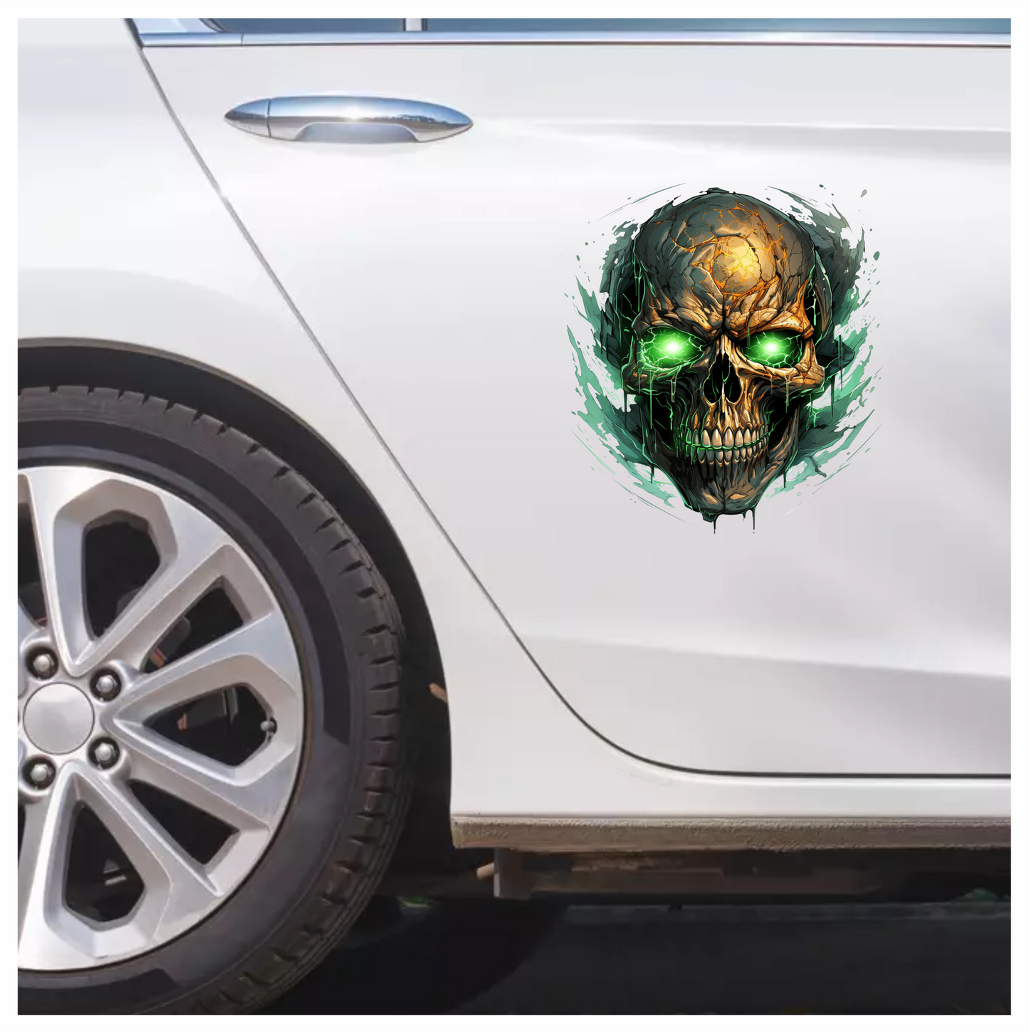Skull Green Eyes Cracked Glowing Vinyl Sticker Decal