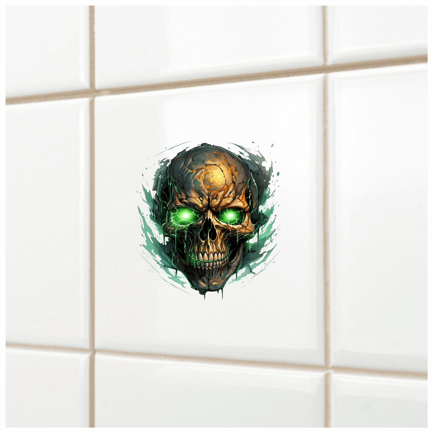Skull Green Eyes Cracked Glowing Vinyl Sticker Decal