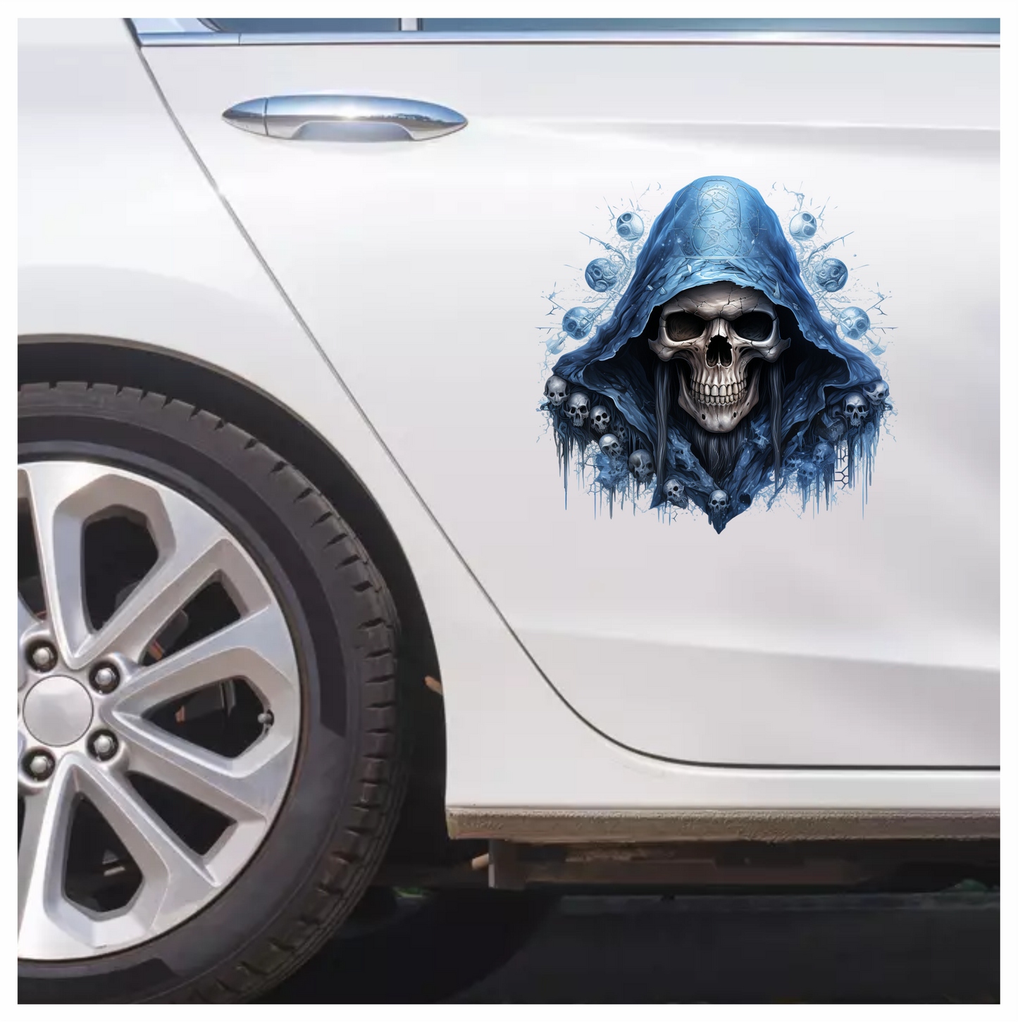 Skull Blue Hood Death Ice Vinyl Sticker Decal