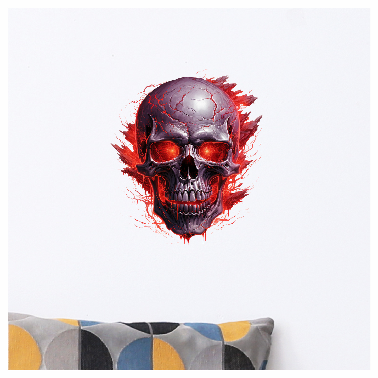 Skull Red Eyes Cracks Fire Exploding Vinyl Sticker Decal