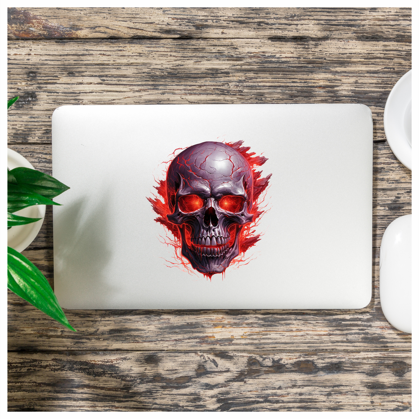 Skull Red Eyes Cracks Fire Exploding Vinyl Sticker Decal