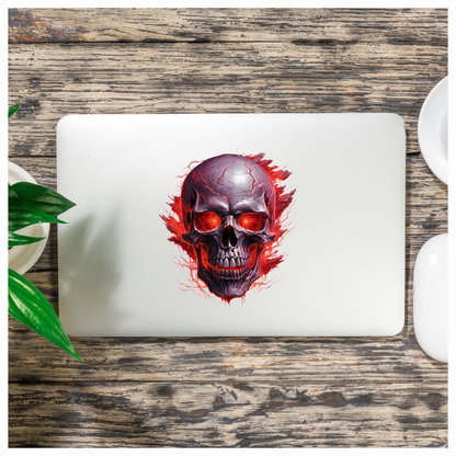 Skull Red Eyes Cracks Fire Exploding Vinyl Sticker Decal