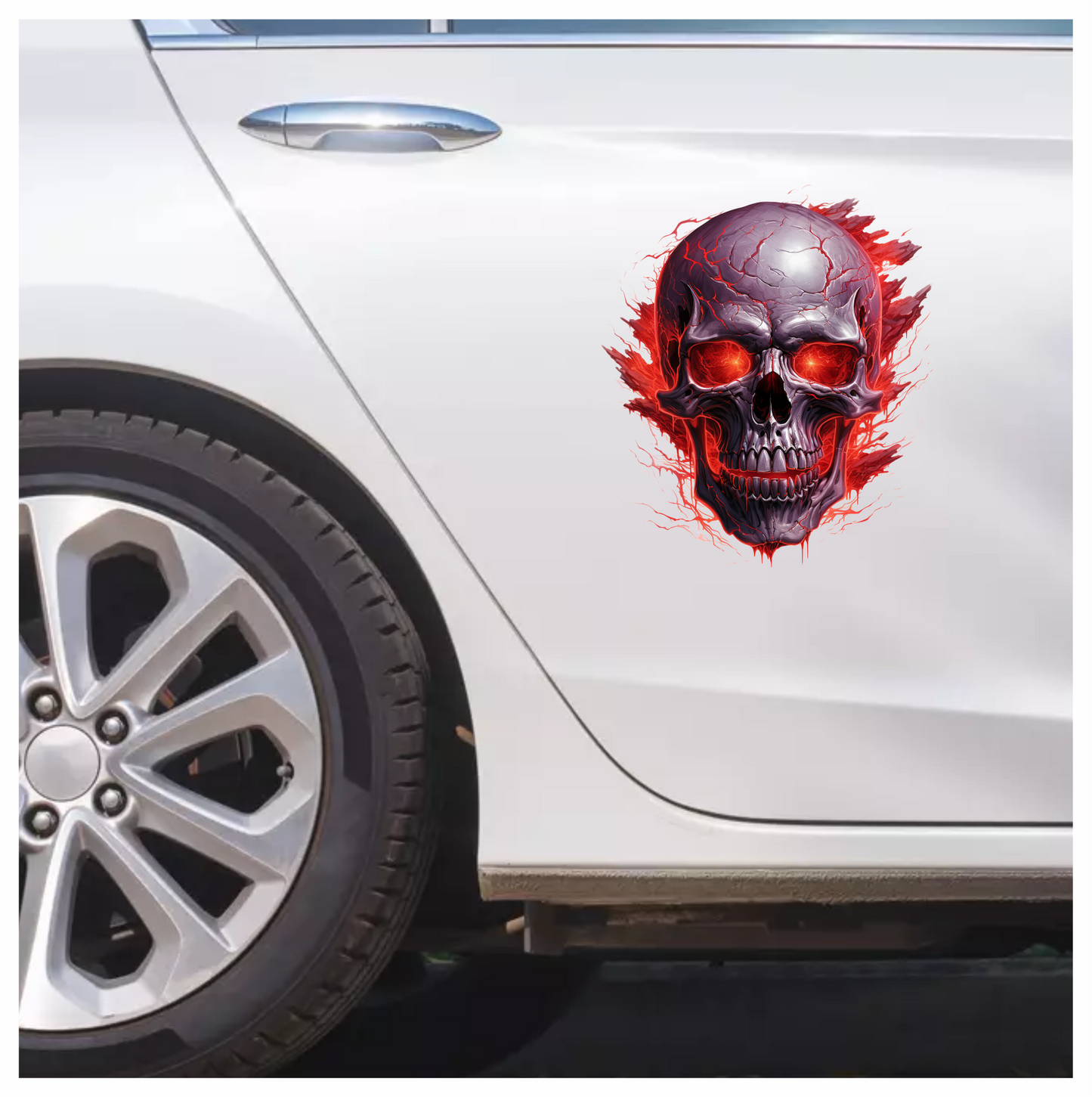 Skull Red Eyes Cracks Fire Exploding Vinyl Sticker Decal