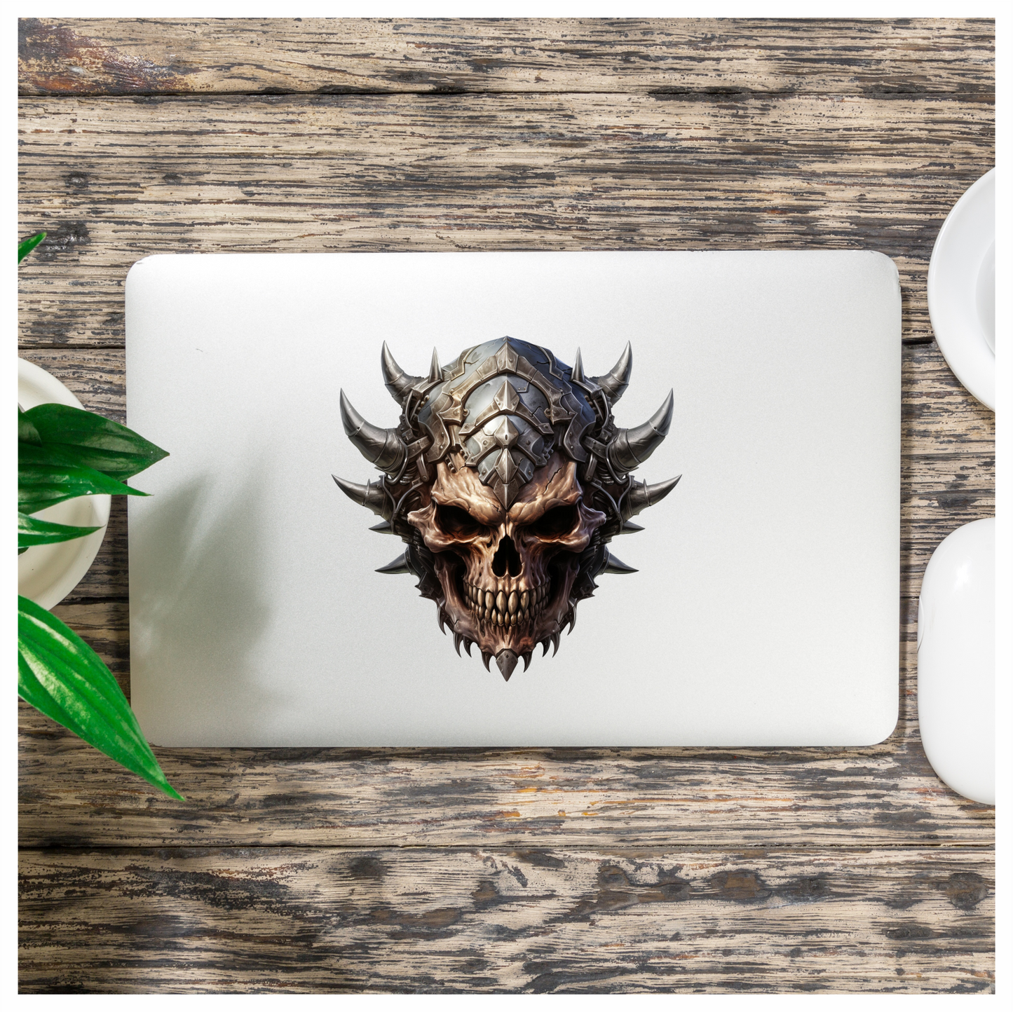 Skull Helmet Spikes Metal Brown Vinyl Sticker Decal