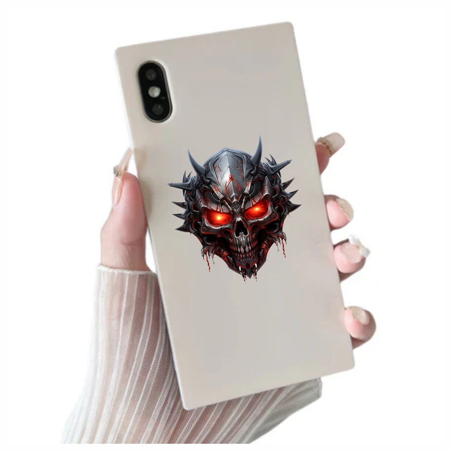 Skull Red Metallic Spikes Demon Vinyl Sticker Decal