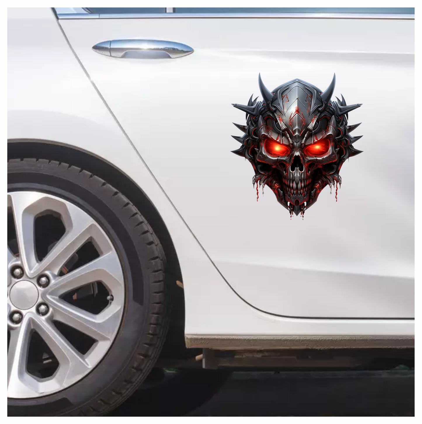 Skull Red Metallic Spikes Demon Vinyl Sticker Decal