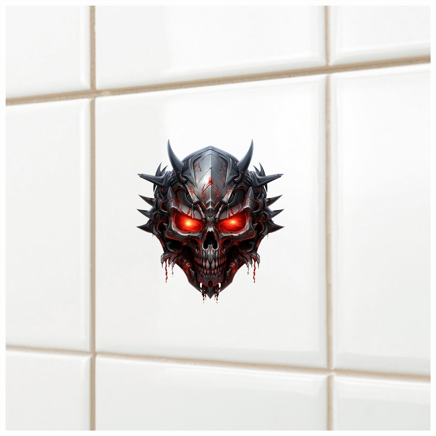 Skull Red Metallic Spikes Demon Vinyl Sticker Decal