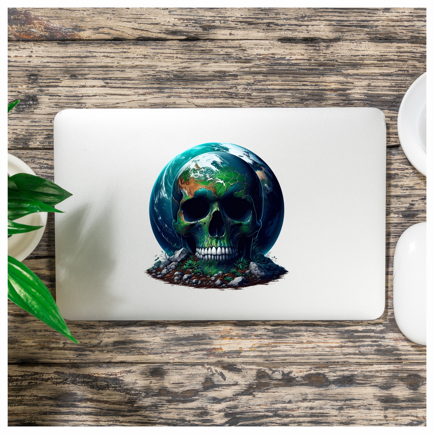 Skull Earth Green Rocks Plants Vinyl Sticker Decal