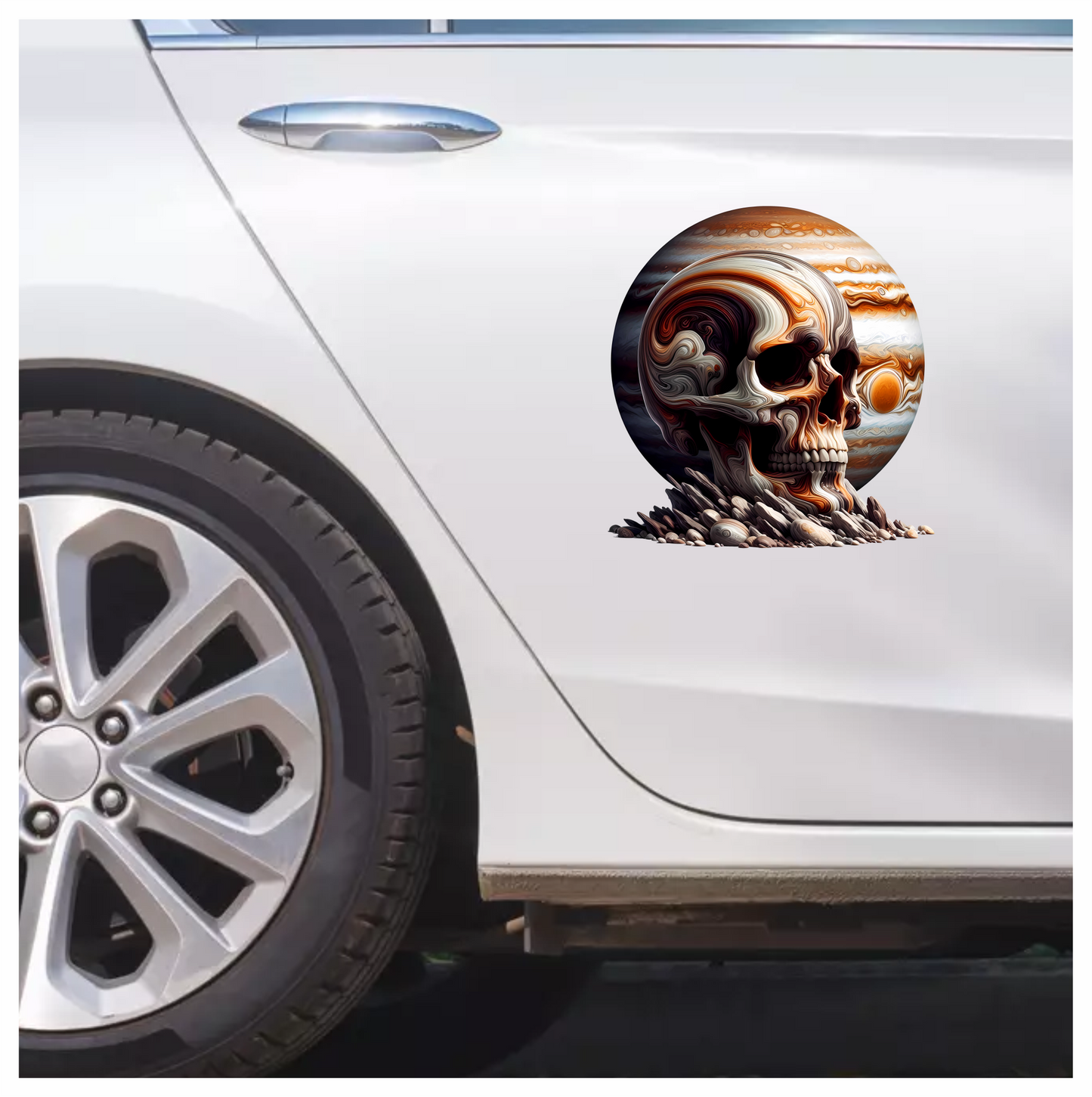 Skull Jupiter Rocks Orange Vinyl Sticker Decal