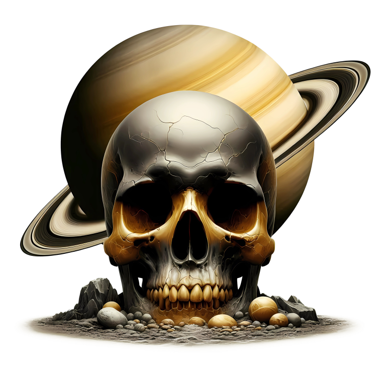 Skull Saturn Planet Rocks Cracked Gold Vinyl Sticker Decal