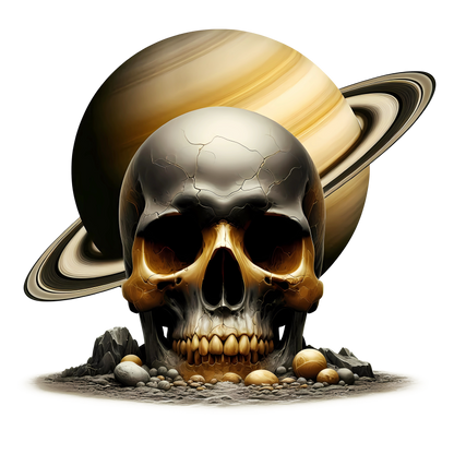 Skull Saturn Planet Rocks Cracked Gold Vinyl Sticker Decal