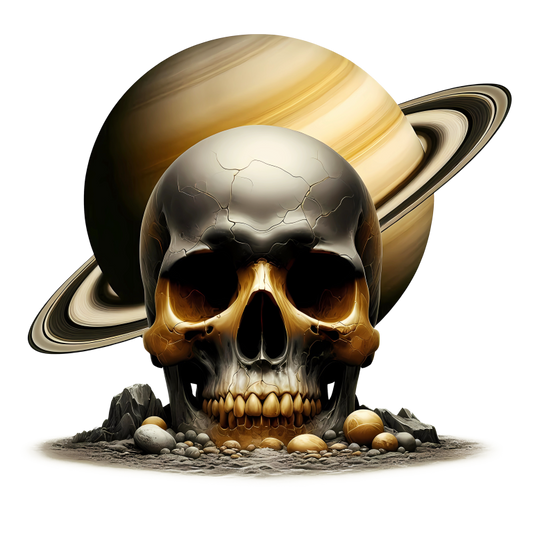 Skull Saturn Planet Rocks Cracked Gold Vinyl Sticker Decal