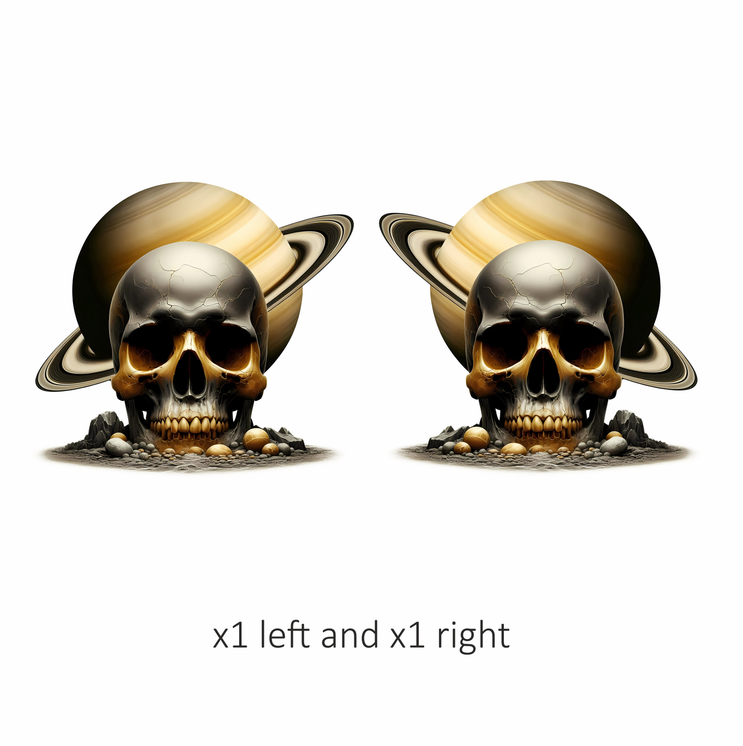 Skull Saturn Planet Rocks Cracked Gold Vinyl Sticker Decal
