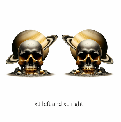 Skull Saturn Planet Rocks Cracked Gold Vinyl Sticker Decal