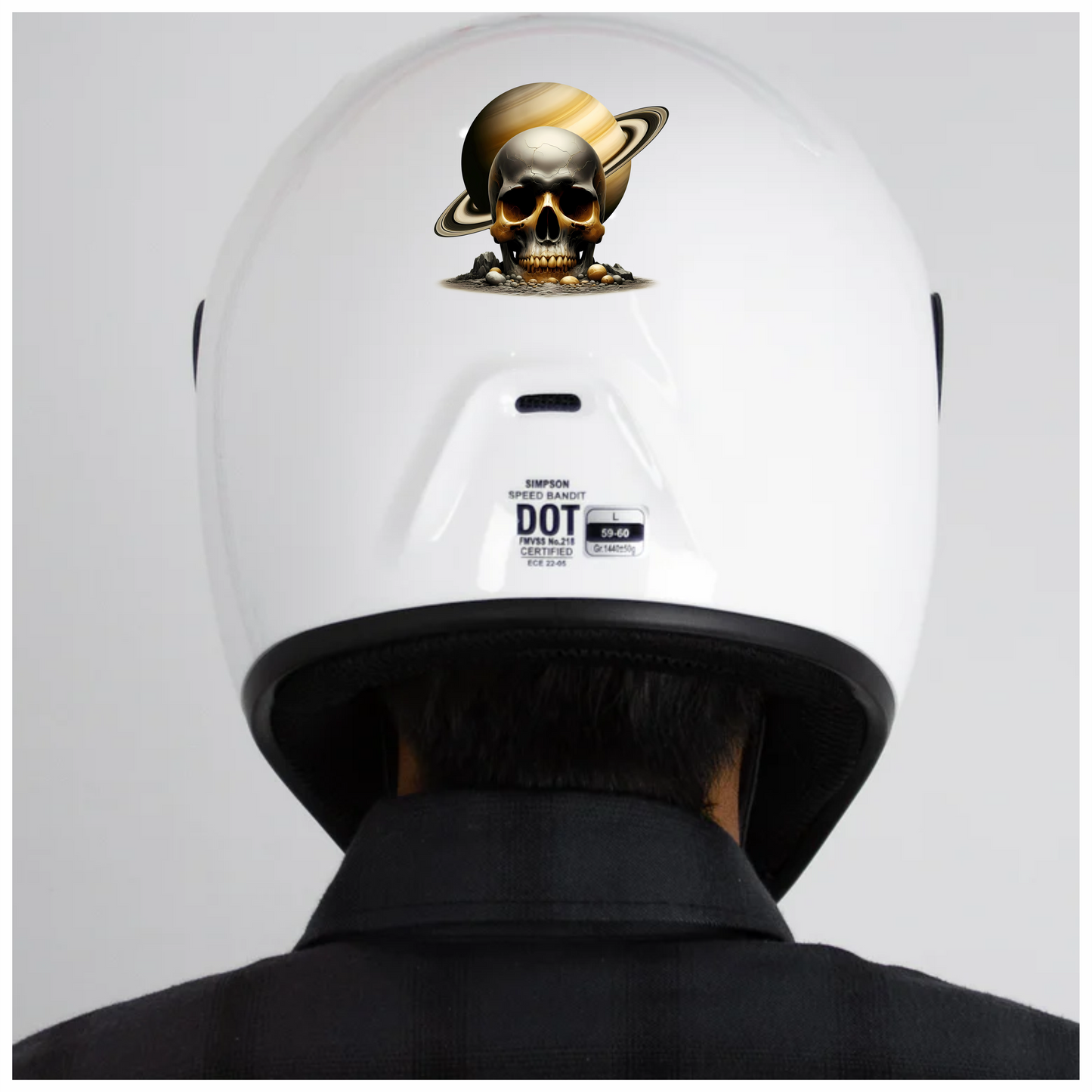 Skull Saturn Planet Rocks Cracked Gold Vinyl Sticker Decal