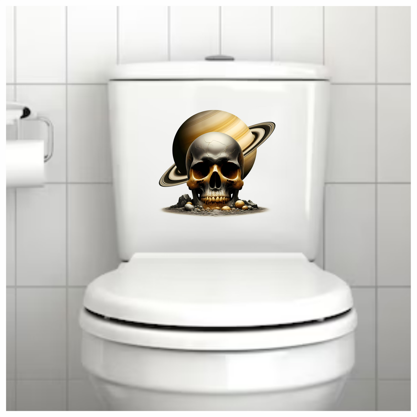 Skull Saturn Planet Rocks Cracked Gold Vinyl Sticker Decal