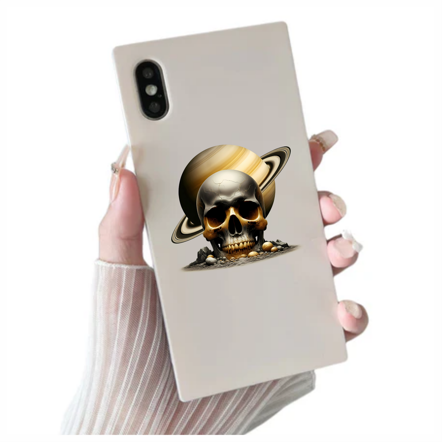 Skull Saturn Planet Rocks Cracked Gold Vinyl Sticker Decal