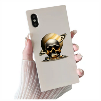 Skull Saturn Planet Rocks Cracked Gold Vinyl Sticker Decal