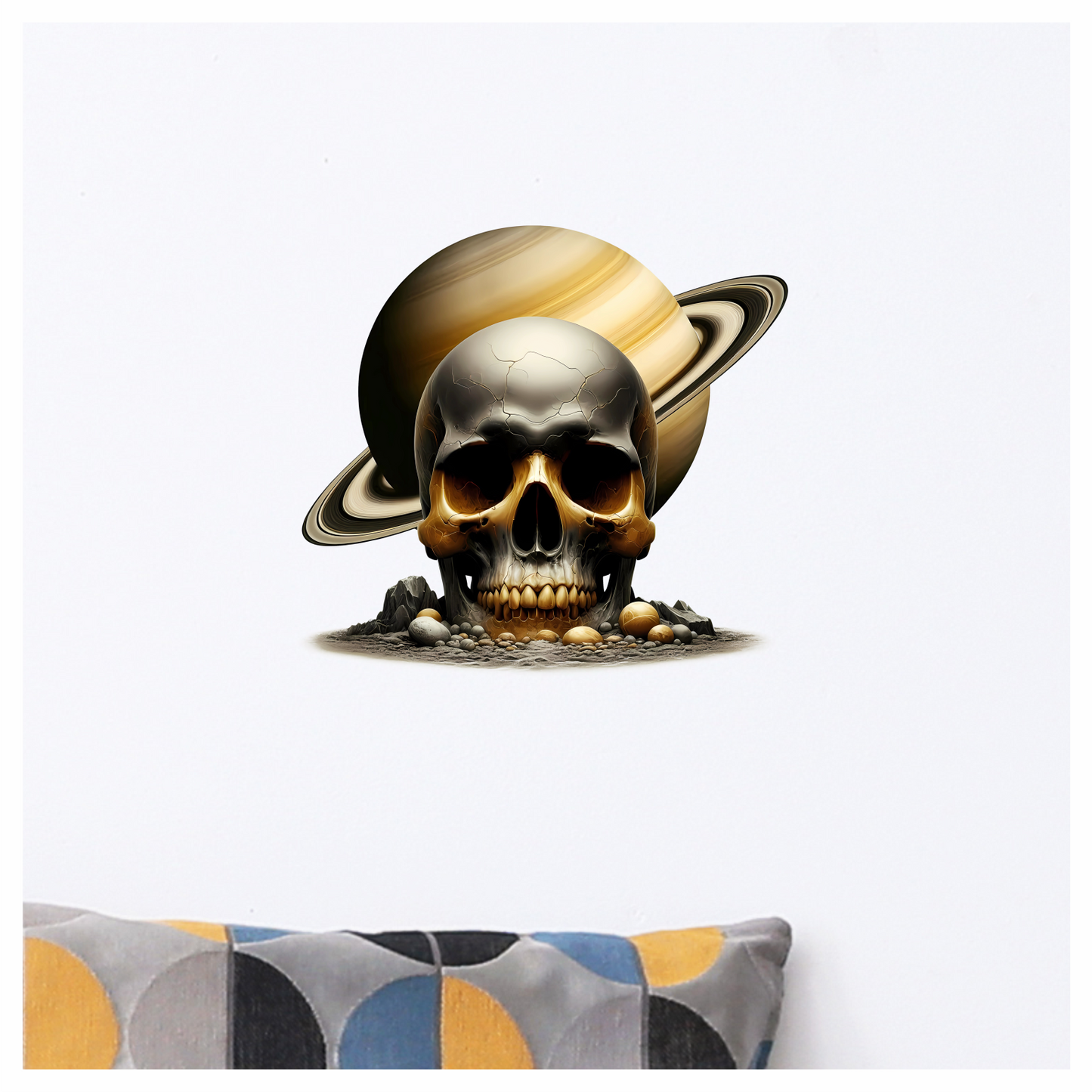 Skull Saturn Planet Rocks Cracked Gold Vinyl Sticker Decal