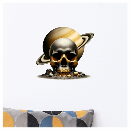Skull Saturn Planet Rocks Cracked Gold Vinyl Sticker Decal