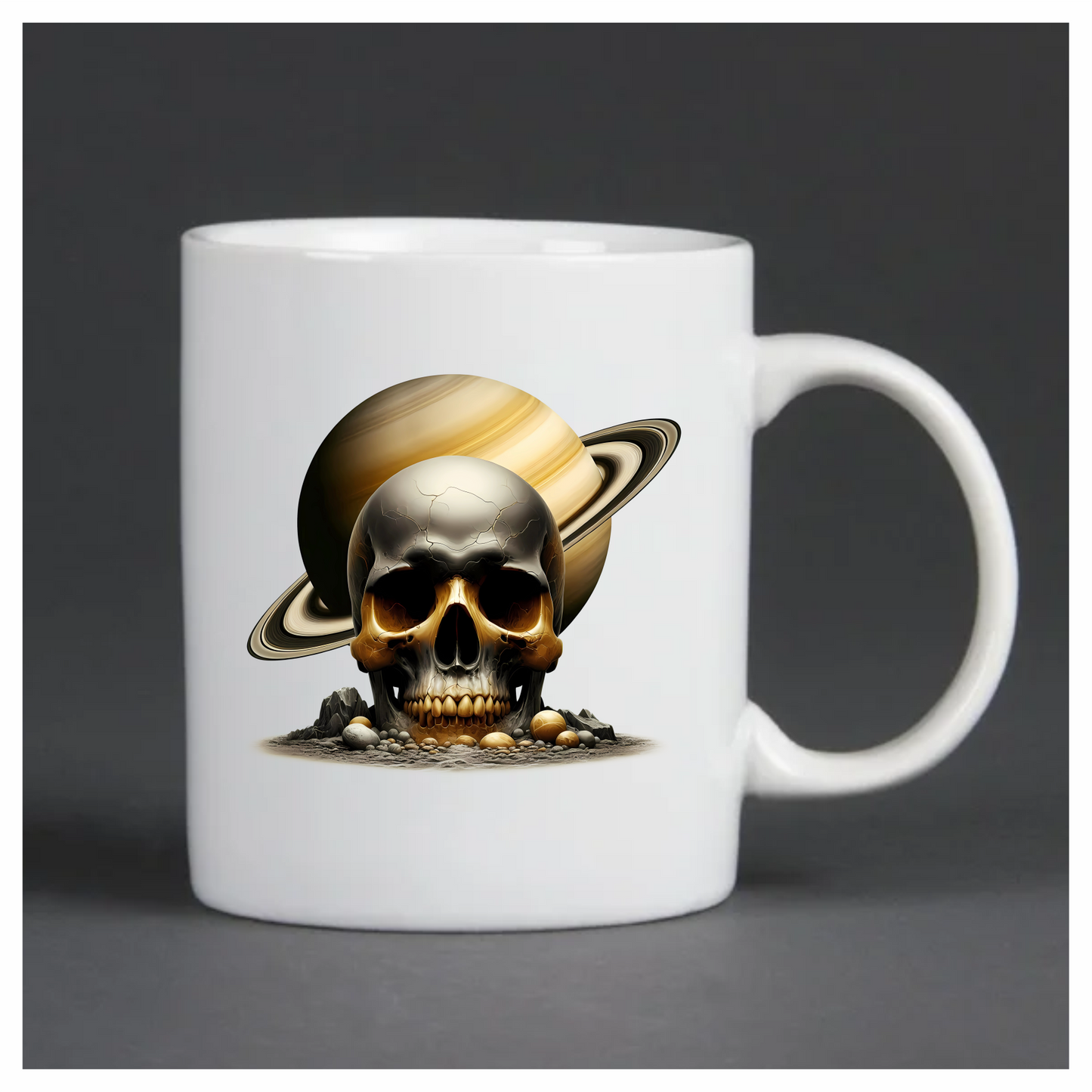 Skull Saturn Planet Rocks Cracked Gold Vinyl Sticker Decal