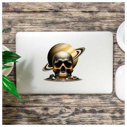 Skull Saturn Planet Rocks Cracked Gold Vinyl Sticker Decal