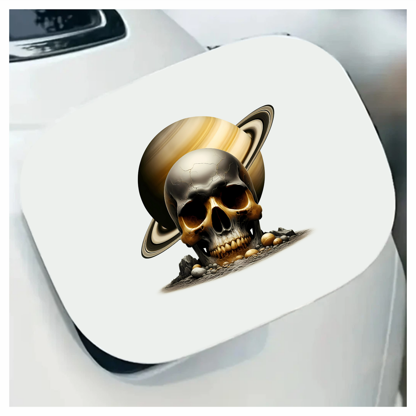 Skull Saturn Planet Rocks Cracked Gold Vinyl Sticker Decal