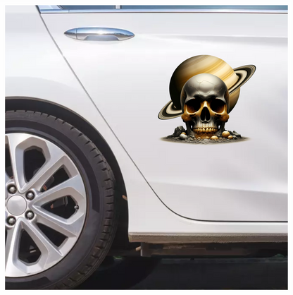 Skull Saturn Planet Rocks Cracked Gold Vinyl Sticker Decal
