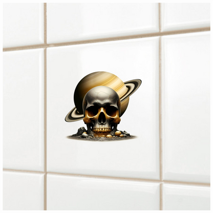 Skull Saturn Planet Rocks Cracked Gold Vinyl Sticker Decal