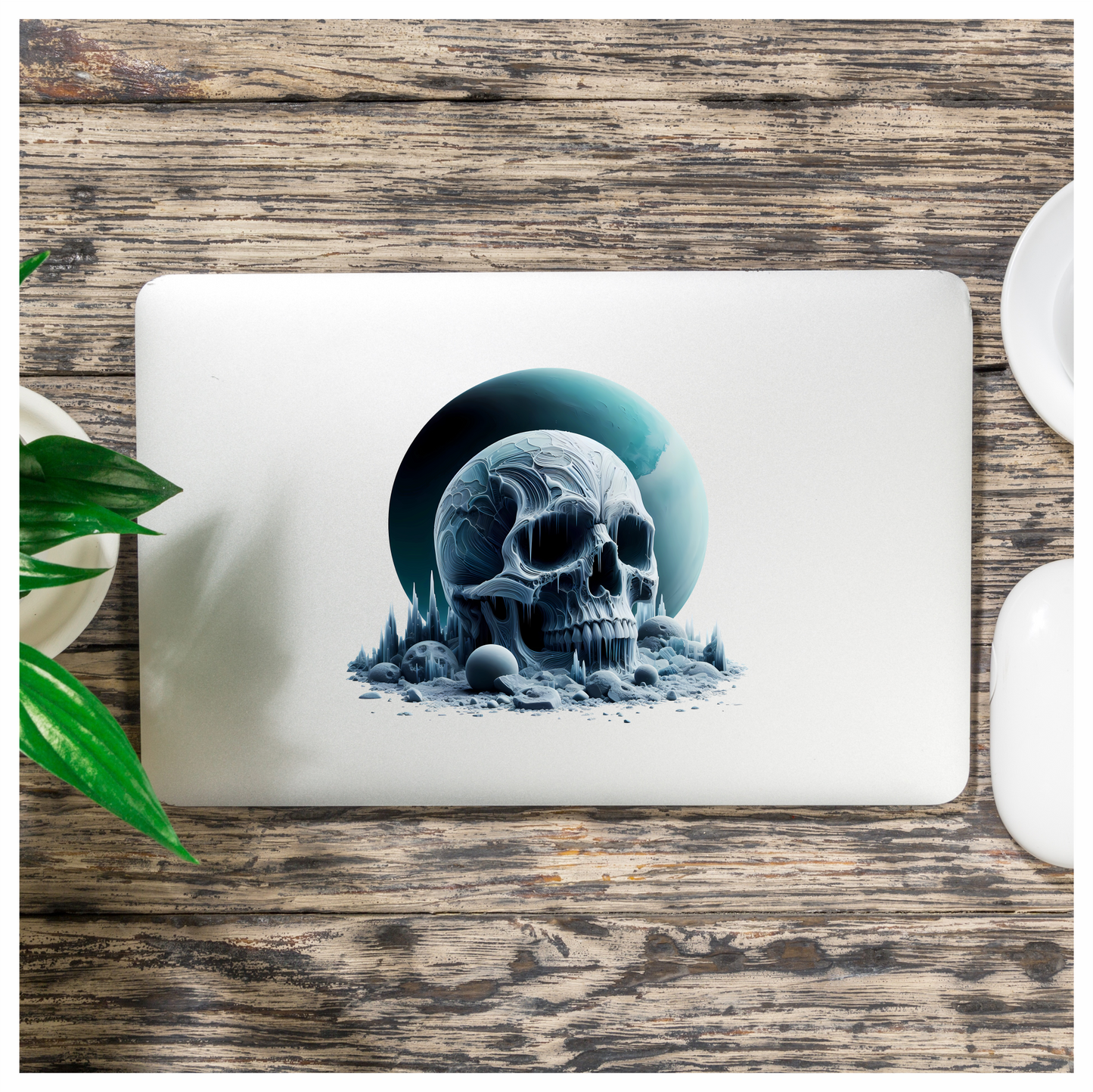 Skull Ice Planet Moon Blue Vinyl Sticker Decal