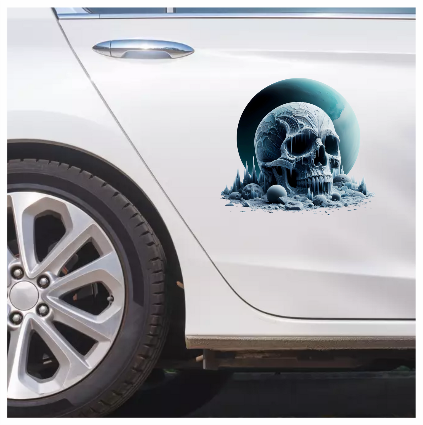 Skull Ice Planet Moon Blue Vinyl Sticker Decal