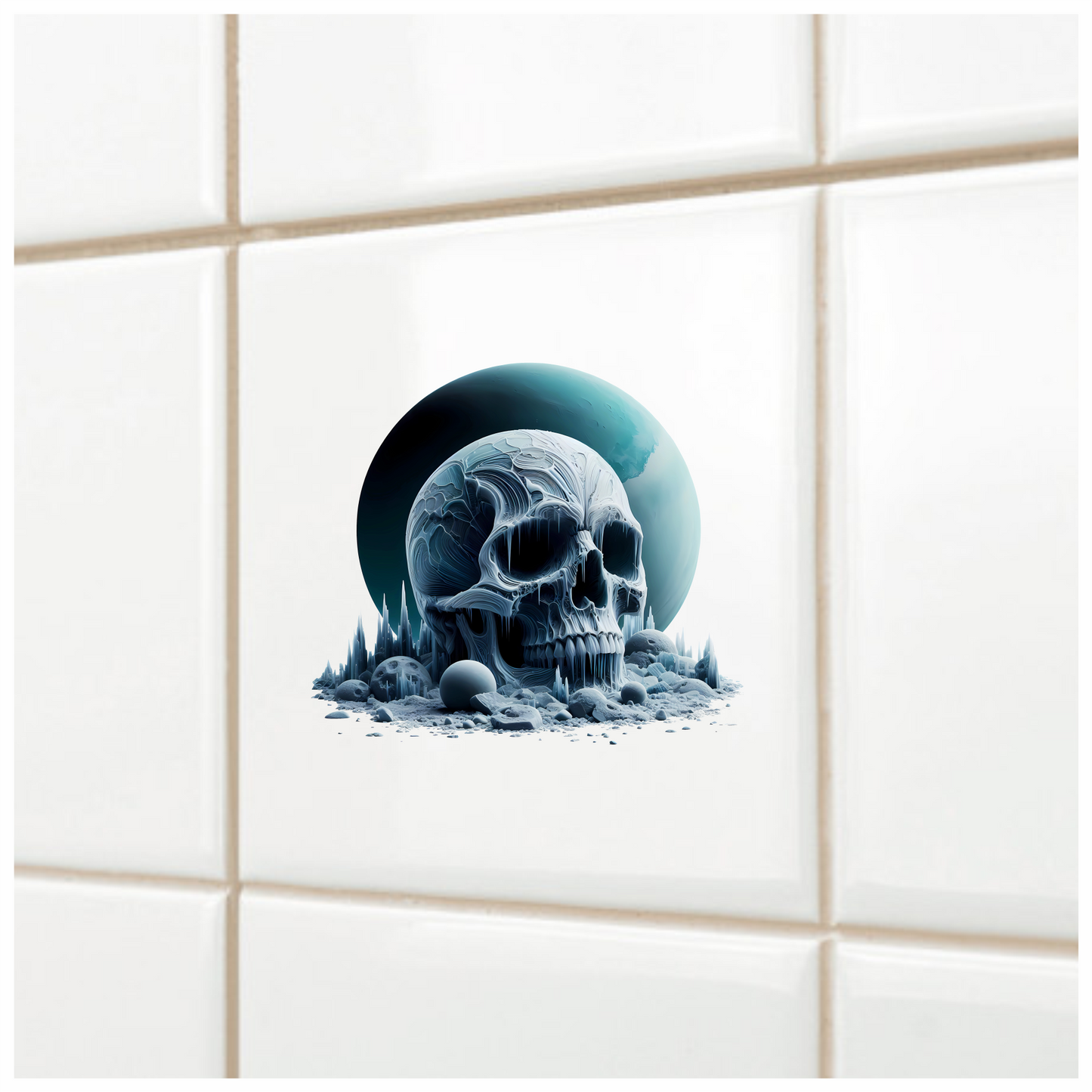 Skull Ice Planet Moon Blue Vinyl Sticker Decal