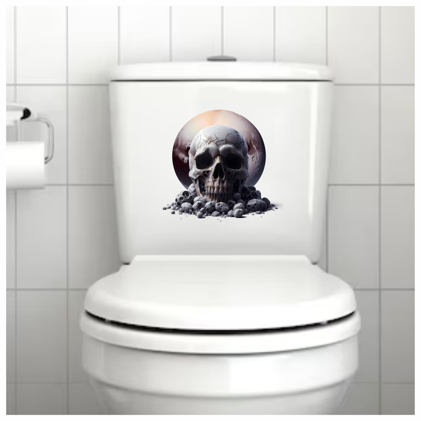 Skull Moon Rocks Cracked White Vinyl Sticker Decal